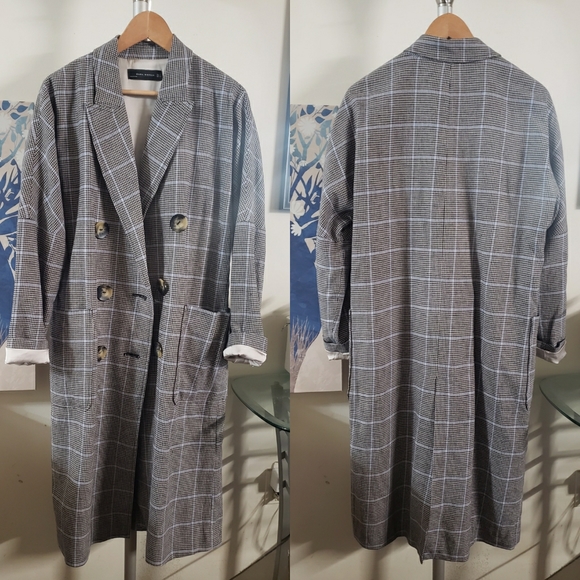 ZARA Longline Plaid Coat - Picture 3 of 8